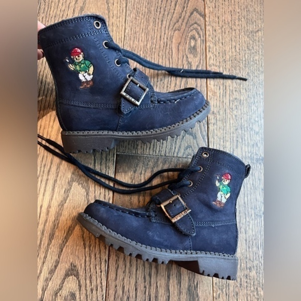Ralph lauren teddy bear navy tall boots combat size 9 unisex girls boys toddler